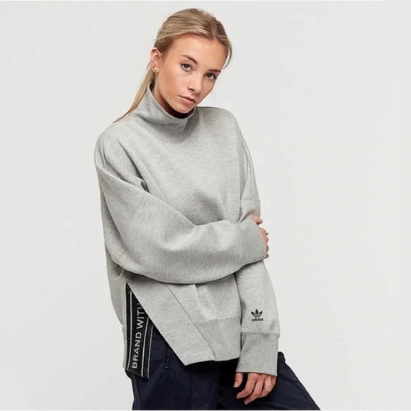 RARE Adidas Long Sleeve Side Slit Turtle Neck Gray Sweatshirt Size S Small - Picture 1 of 13